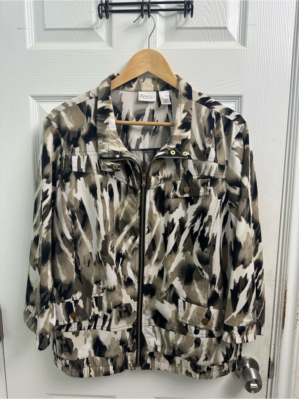Chico’s Women's Printed Utility Jacket - Taupe/Black